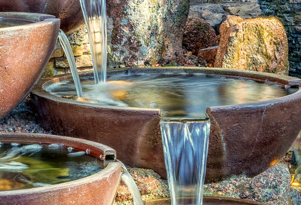 Bowl water fountain with flowing water